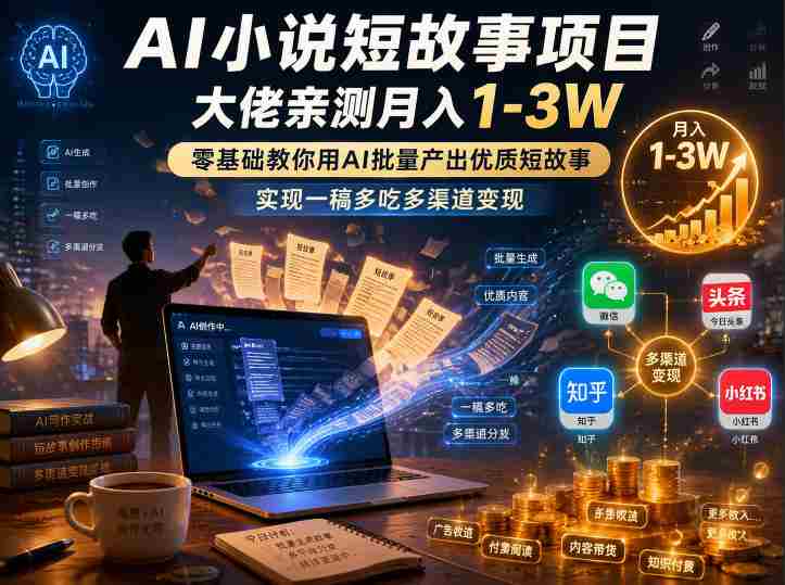 AI小说短故事项目，大佬亲测月入1-3W，零基础教你用AI批量产出优质短故事，实现一稿多吃多渠道变现-任任的小木屋 - 热点知汇
