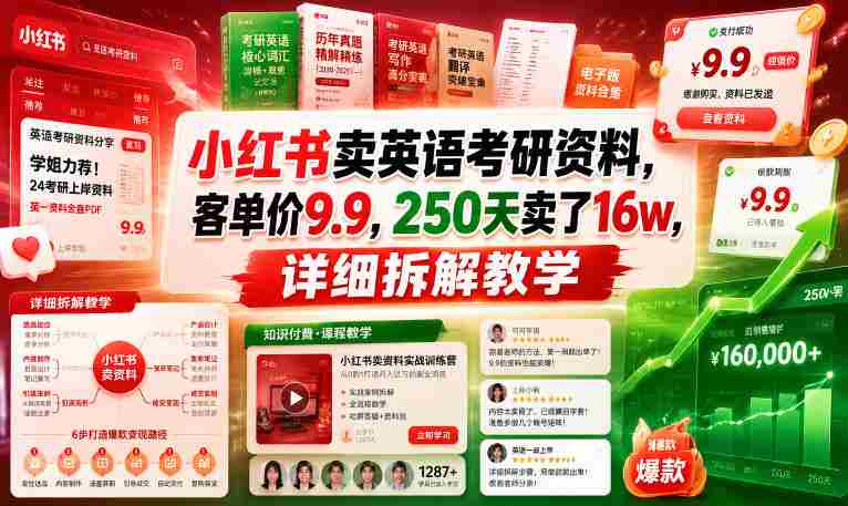 小红书卖英语考研资料，客单价9.9，250天卖了16w，详细拆解教学-任任的小木屋 - 热点知汇