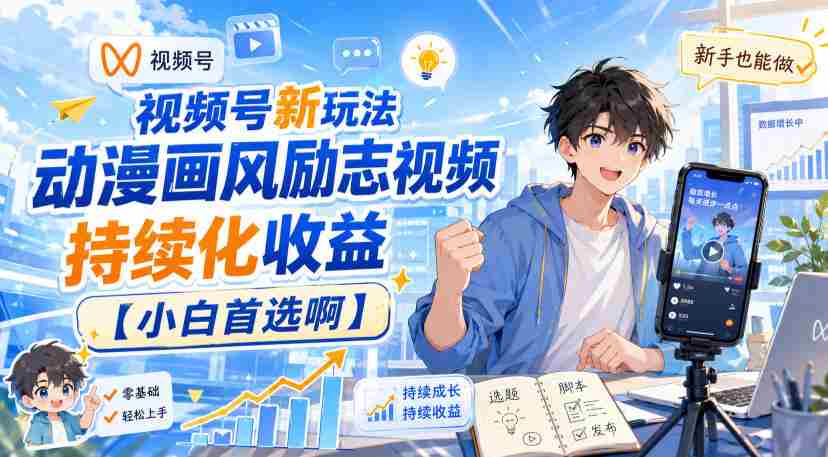视频号新玩法动漫画风励志视频，持续化收益【小白首选啊】-任任的小木屋 - 热点知汇