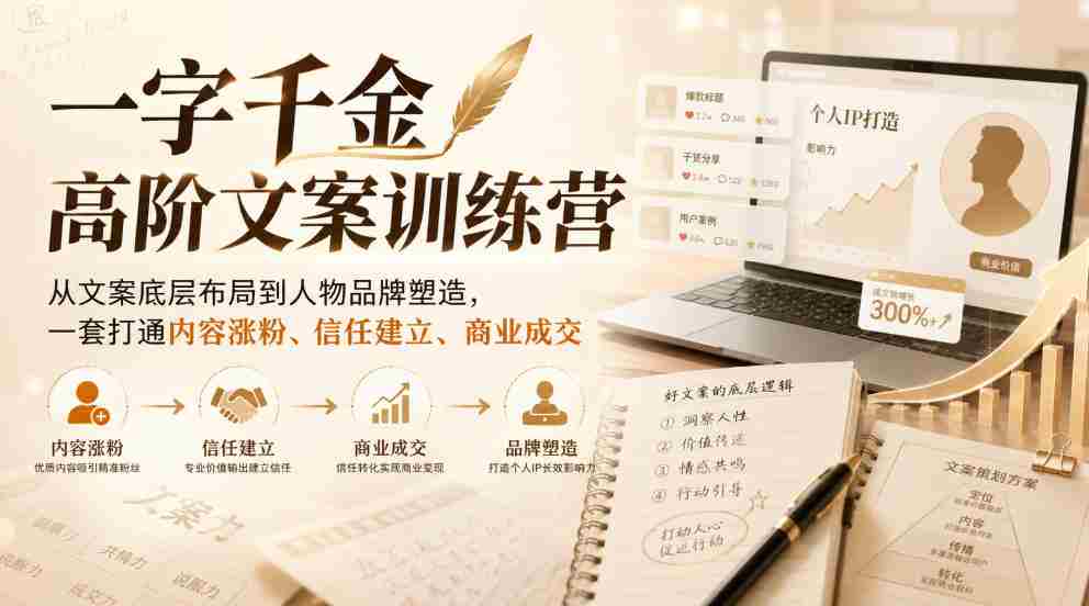 一字千金高阶文案训练营,从文案底层布局到人物品牌塑造,一套打通内容涨粉、信任建立、商业成交-任任的小木屋 - 热点知汇