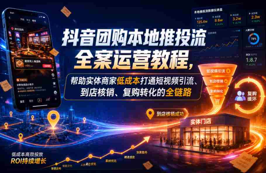 抖音团购本地推投流全案运营教程，帮助实体商家低成本打通短视频引流、到店核销、复购转化的全链路-任任的小木屋 - 热点知汇