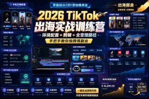 2026 TikTok出海实战训练营,环境配置 + 剪辑 + 全变现路径,手把手教你做跨境副业-任任的小木屋 - 热点知汇