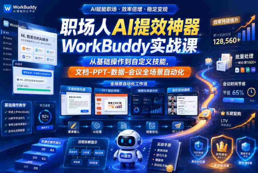 职场人AI提效神器WorkBuddy实战课，从基础操作到自定义技能，文档-PPT-数据-会议全场景自动化-任任的小木屋 - 热点知汇