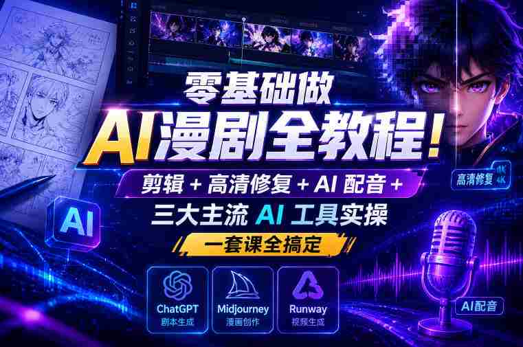 零基础做AI漫剧全教程！剪辑+高清修复+AI配音+三大主流AI工具实操，一套课全搞定-任任的小木屋 - 热点知汇