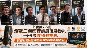 外面卖299的爆款二创配音情感语录教学，一个作品20分钟左右，伙伴计划+剪映拉新+收徒等多种收益-任任的小木屋 - 热点知汇