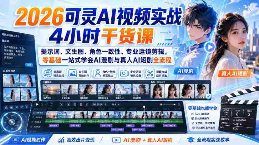 2026可灵AI视频实战4小时干货课｜提示词、文生图、角色一致性、专业运镜剪辑，零基础一站式学会AI漫剧与真人AI短剧全流程-任任的小木屋 - 热点知汇