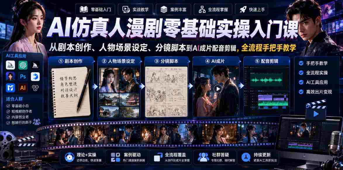 AI仿真人漫剧零基础实操入门课，从剧本创作、人物场景设定、分镜脚本到AI成片配音剪辑，全流程手把手教学-任任的小木屋 - 热点知汇