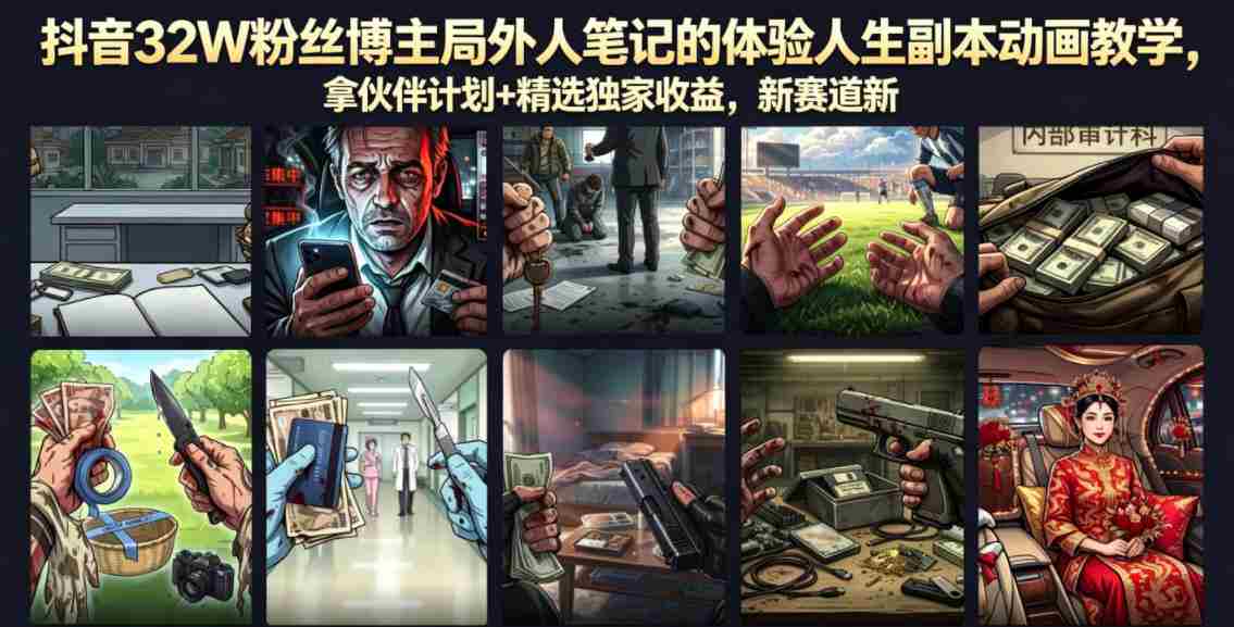 抖音32W粉丝博主局外人笔记的体验人生副本动画教学，拿伙伴计划+精选独家收益，新赛道新涨粉快【录制版】-任任的小木屋 - 热点知汇