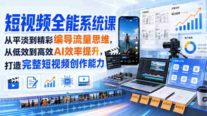 短视频全能系统课，从平淡到精彩编导流量思维，从低效到高效AI效率提升，打造完整短视频创作能力（2026年8月30更新233集）-任任的小木屋 - 热点知汇