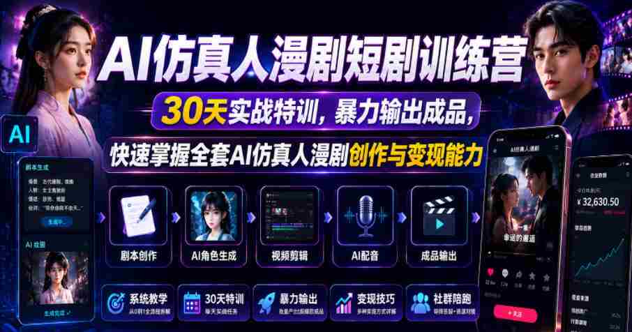 AI仿真人漫剧短剧训练营，30天实战特训，暴力输出成品，快速掌握全套AI仿真人漫剧创作与变现能力-任任的小木屋 - 热点知汇