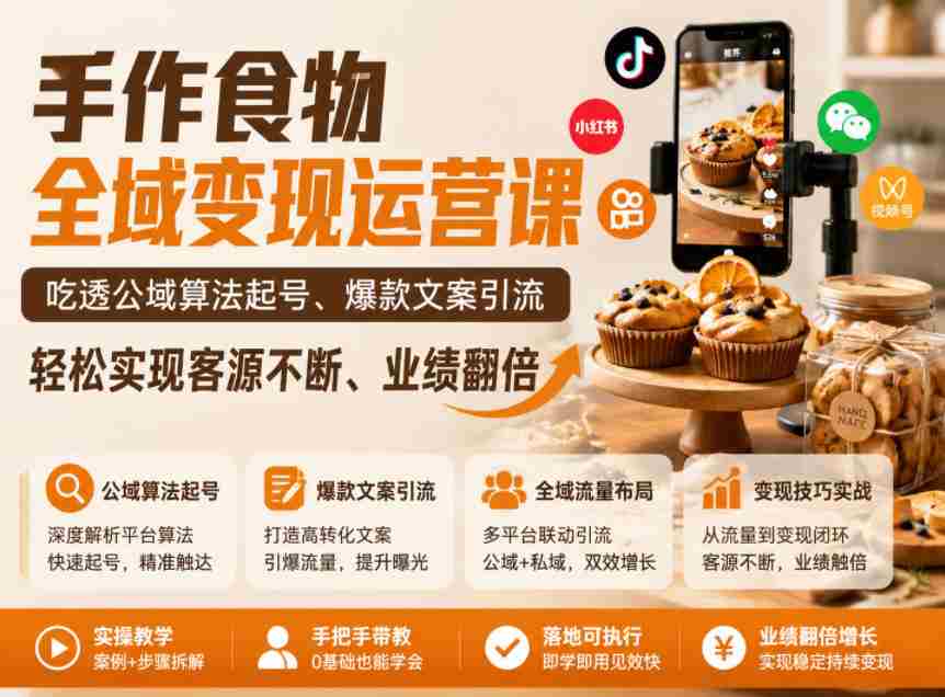 手作食物全域变现运营课，吃透公域算法起号、爆款文案引流，轻松实现客源不断、业绩翻倍-任任的小木屋 - 热点知汇