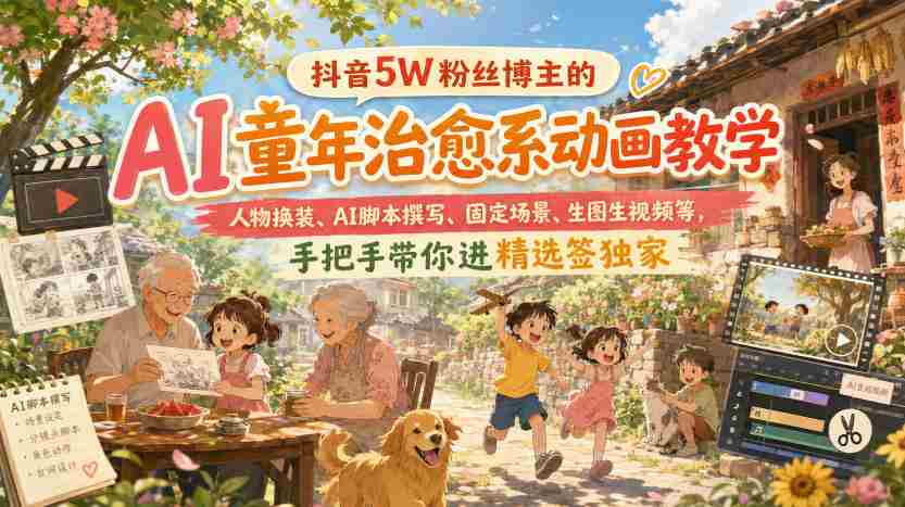 抖音5W粉丝博主的AI童年治愈系动画教学，人物换装、AI脚本撰写、固定场景、生图生视频等，手把手带你进精选签独家-任任的小木屋 - 热点知汇