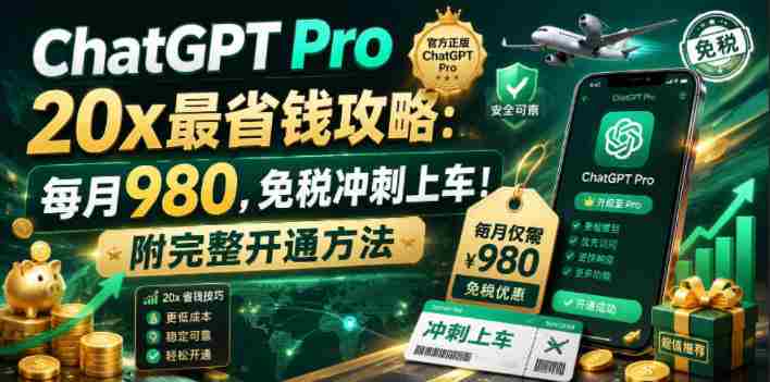 ChatGPT Pro 20x最省钱攻略：每月980，免税冲刺上车！附完整开通方法【文档】-任任的小木屋 - 热点知汇