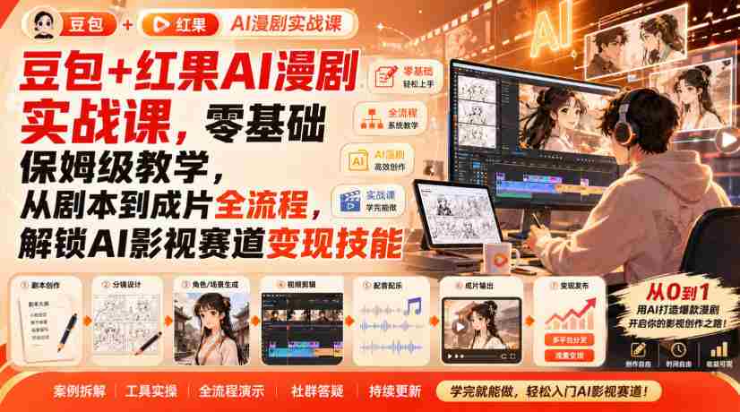 豆包+红果AI漫剧实战课，零基础保姆级教学，从剧本到成片全流程，解锁AI影视赛道变现技能-任任的小木屋 - 热点知汇