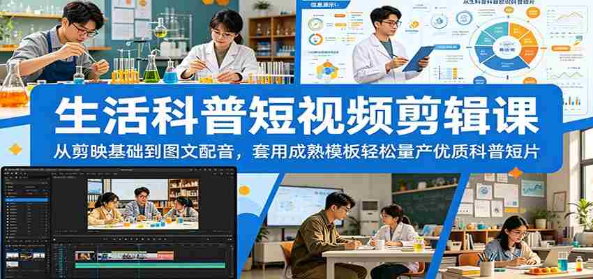 生活科普短视频剪辑课：从剪映基础到图文配音，套用成熟模板轻松量产优质科普短片-任任的小木屋 - 热点知汇