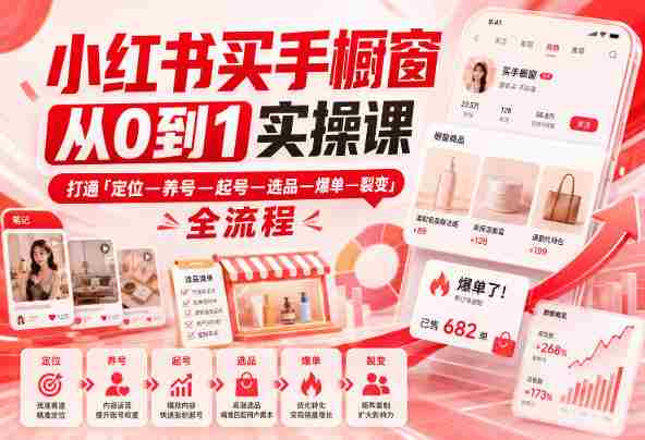 小红书买手橱窗从0到1实操课，打通「定位—养号—起号—选品—爆单—裂变」全流程-任任的小木屋 - 热点知汇