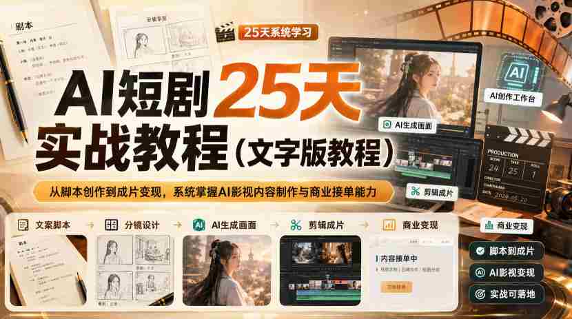 AI短剧25天实战教程(文字版教程),从脚本创作到成片变现,系统掌握AI影视内容制作与商业接单能力-任任的小木屋 - 热点知汇
