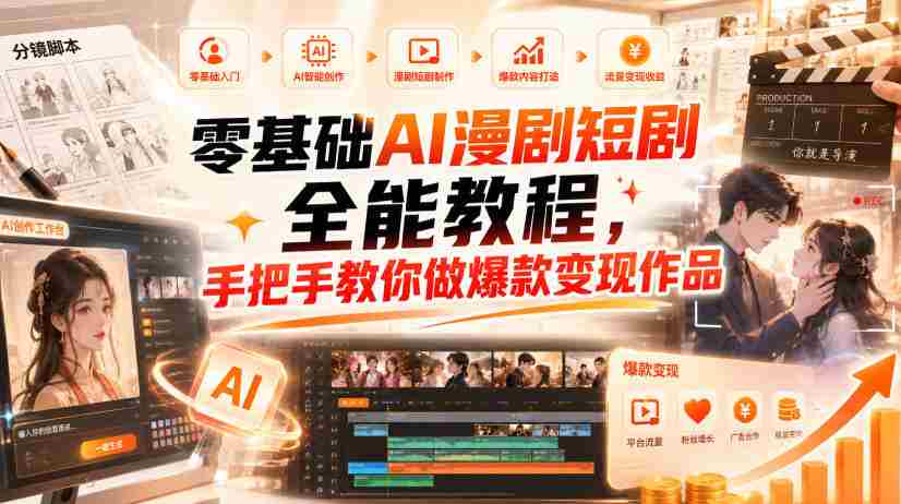 零基础AI漫剧短剧全能教程，从AI智能体搭建、文案脚本分镜、多平台AI生视频、剪映精修，覆盖全题材创作，手把手教你做爆款变现作品-任任的小木屋 - 热点知汇