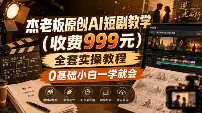 杰老板原创AI短剧教学(收费999元),全套实操教程,0基础小白一学就会,非搬运技术-任任的小木屋 - 热点知汇