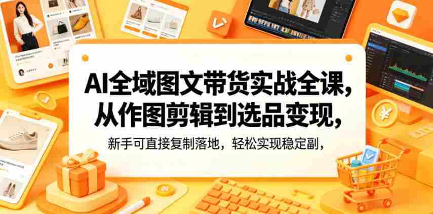 AI全域图文带货实战全课，从作图剪辑到选品变现，新手可直接复制落地，轻松实现稳定副业增收-任任的小木屋 - 热点知汇