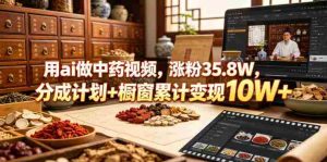 用ai做中药视频,涨粉35.8W,分成计划+橱窗累计变现10W+-任任的小木屋 - 热点知汇
