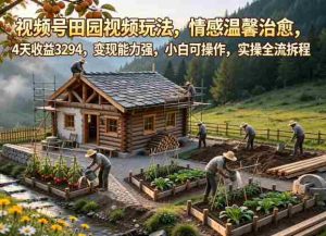 视频号田园视频玩法，情感温馨治愈，4天收益3294，变现能力强，小白可操作，实操全流程拆解-任任的小木屋 - 热点知汇