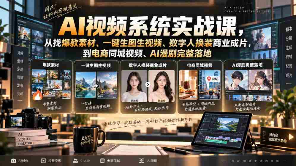 AI视频系统实战课，从找爆款素材、一键生图生视频、数字人换装商业成片，到电商同城视频、AI漫剧完整落地-任任的小木屋 - 热点知汇