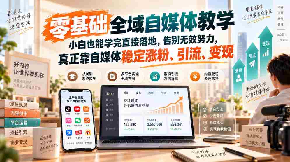 零基础全域自媒体教学，小白也能学完直接落地，告别无效努力，真正靠自媒体稳定涨粉、引流、变现-任任的小木屋 - 热点知汇