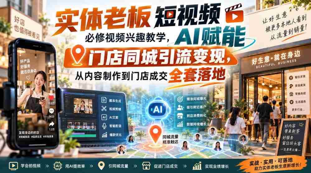 实体老板短视频必修视频兴趣教学,AI赋能门店同城引流变现,AI+短视频+直播打爆实体客流量-任任的小木屋 - 热点知汇