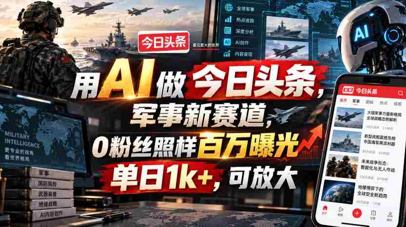 用AI做今日头条,军事新赛道,0粉丝照样百万曝光,单日1k+,可放大-任任的小木屋 - 热点知汇