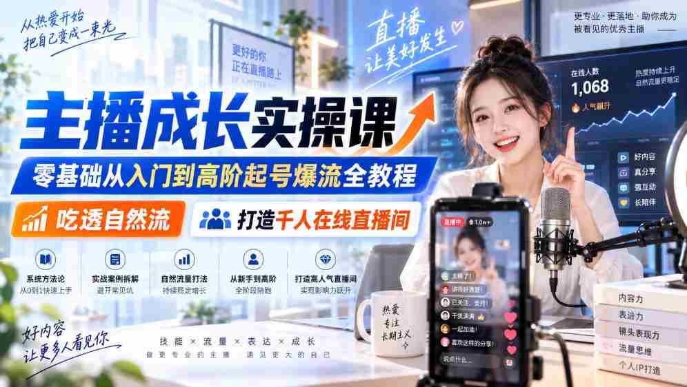 主播成长实操课｜零基础从入门到高阶起号爆流全教程，吃透自然流，打造千人在线直播间-任任的小木屋 - 热点知汇