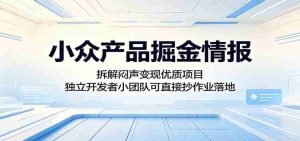 小众产品掘金情报：拆解闷声变现优质项目，独立开发者小团队可直接抄作业落地-任任的小木屋 - 热点知汇
