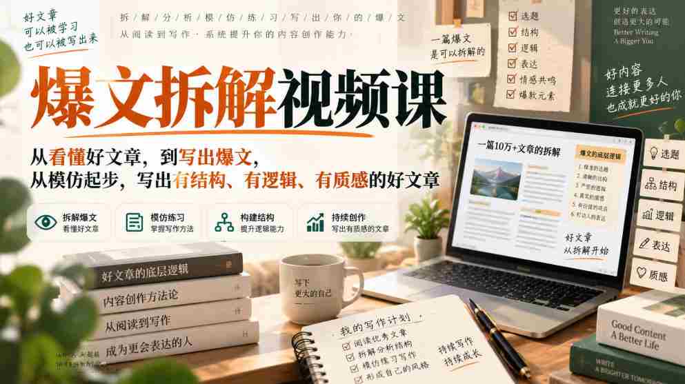 爆文拆解视频课，从看懂好文章，到写出爆文，从模仿起步，写出有结构、有逻辑、有质感的好文章-任任的小木屋 - 热点知汇