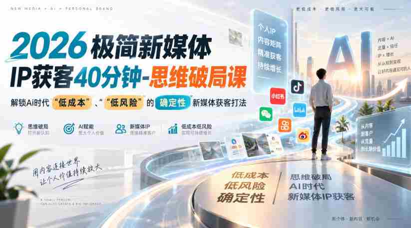 2026极简新媒体IP获客40分钟-思维破局课，解锁Ai时代“低成本”、“低风险”的确定性新媒体获客打法-任任的小木屋 - 热点知汇