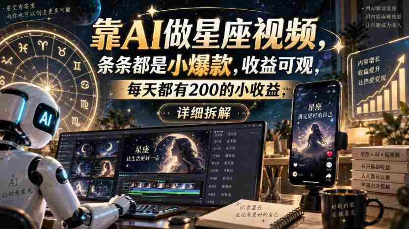 靠AI做星座视频，条条都是小爆款，收益可观，每天都有200的小收益，详细拆解-任任的小木屋 - 热点知汇