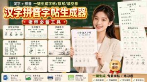 学习神器，汉字拼音字帖生成器，汉字+拼音 一键生成字帖/默写/填空卷，支持词组、成语，老师、家长必备-任任的小木屋 - 热点知汇