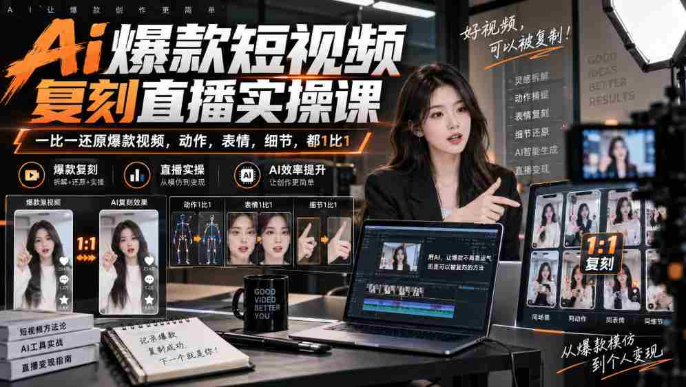 天诺老吴Ai爆款短视频复刻直播实操课，一比一还原爆款视频，动作，表情，细节，都1比1-任任的小木屋 - 热点知汇
