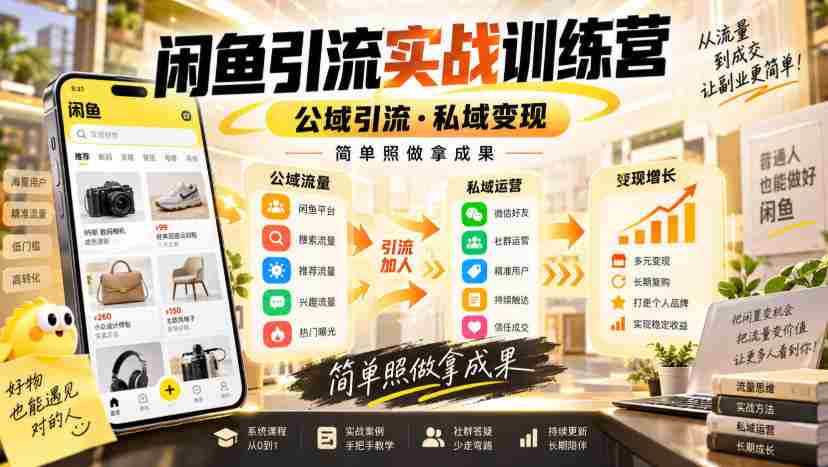 闲鱼引流实战训练营，公域引流·私域变现，简单照做拿成果-任任的小木屋 - 热点知汇