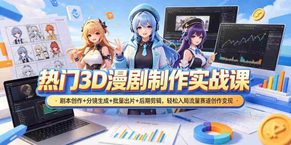 热门3D漫剧制作实战课，剧本创作+分镜生成+批量出片+后期剪辑，轻松入局流量赛道创作变现-任任的小木屋 - 热点知汇