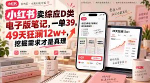 小红书卖综应D类电子版笔记，一单39，49天狂澜12w+，挖掘需求才是真理-任任的小木屋 - 热点知汇
