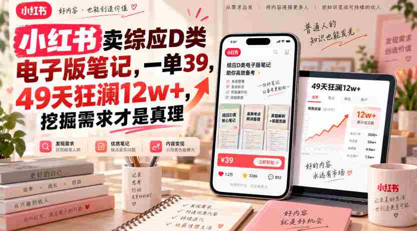 小红书卖综应D类电子版笔记，一单39，49天狂澜12w+，挖掘需求才是真理-任任的小木屋 - 热点知汇