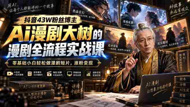 抖音43W粉丝博主Ai漫剧大树的漫剧制作全流程实战课，零基础小白轻松做漫剧短片，涨粉变现-任任的小木屋 - 热点知汇
