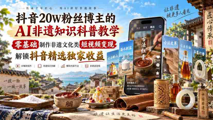 抖音20W粉丝博主的AI非遗知识科普教学，零基础制作非遗文化类短视频变现，解锁抖音精选独家收益-任任的小木屋 - 热点知汇