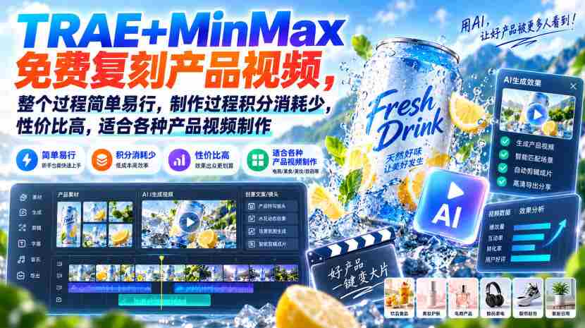 TRAE+MinMax免费复刻产品视频，整个过程简单易行，制作过程积分消耗少，性价比高，适合各种产品视频制作-任任的小木屋 - 热点知汇
