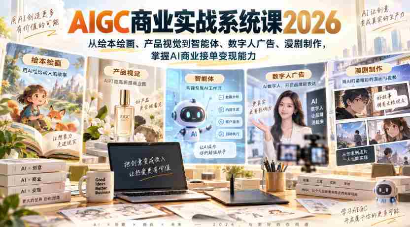 AIGC商业实战系统课2026，从绘本绘画、产品视觉到智能体、数字人广告、漫剧制作，掌握AI商业接单变现能力-任任的小木屋 - 热点知汇