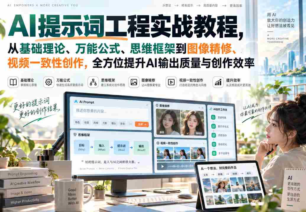 AI提示词工程实战教程，从基础理论、万能公式、思维框架到图像精修、视频一致性创作，全方位提升AI输出质量与创作效率-任任的小木屋 - 热点知汇
