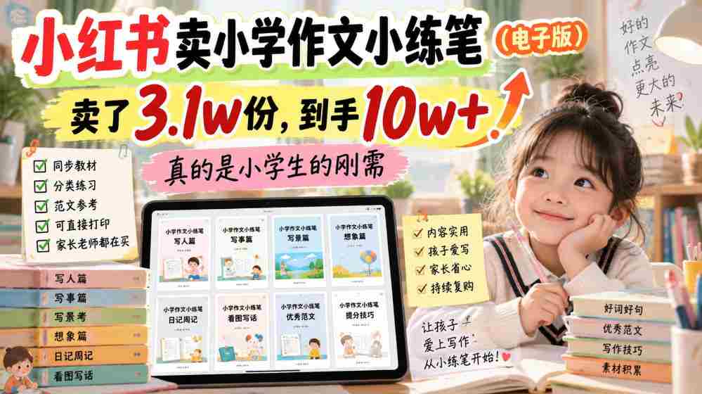 小红书卖小学作文小练笔（电子版），卖了3.1w份，到手10w+，真的是小学生的刚需-任任的小木屋 - 热点知汇
