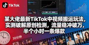 某大佬最新TikTok中视频搬运玩法,实测破解原创检测,流量稳冲破万,半个小时一条爆款-任任的小木屋 - 热点知汇