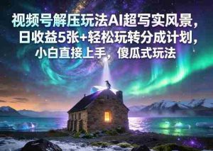 视频号解压玩法AI超写实风景，日收益5张+轻松玩转分成计划，小白直接上手，傻瓜式玩法-任任的小木屋 - 热点知汇