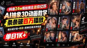 抖音24w粉丝博主逗你亿吓AI抽象3D动画教学，条条破百万播放，分成计划+收徒+剪映拉新多种收益，单日1K+-任任的小木屋 - 热点知汇